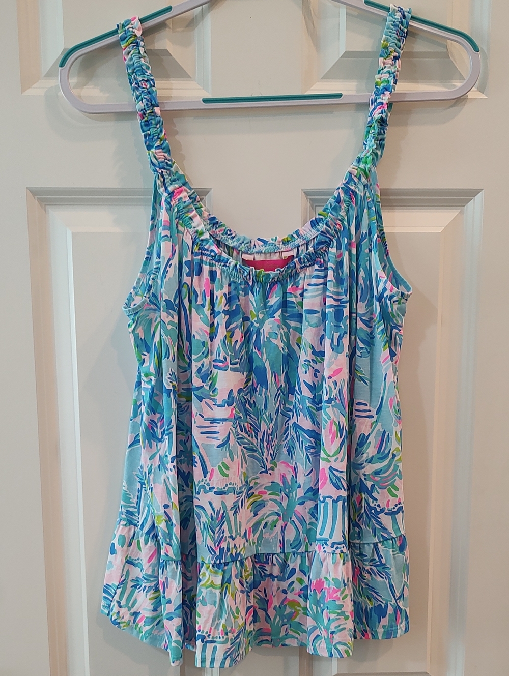 XL Lilly Pulitzer Sun Top with Aqua, Blue and Green Print